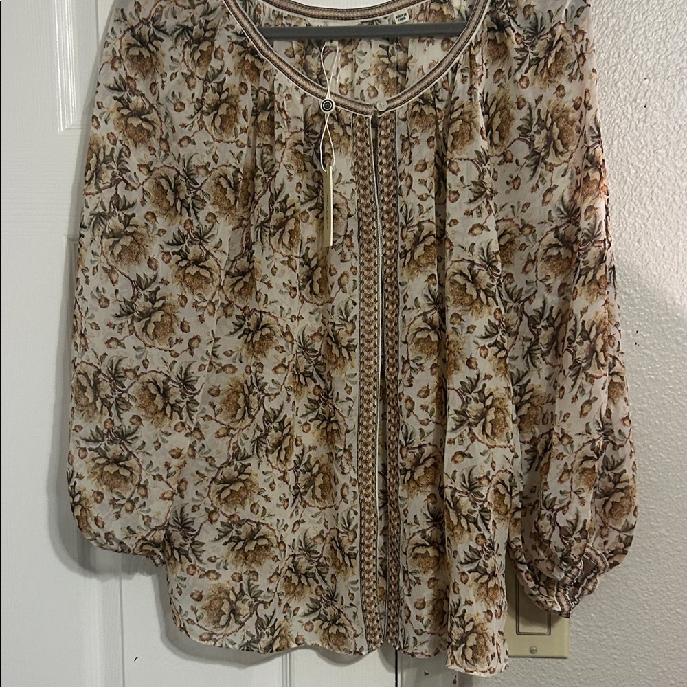 Max Studio Floral Sheer Blouse - Cream and Tan